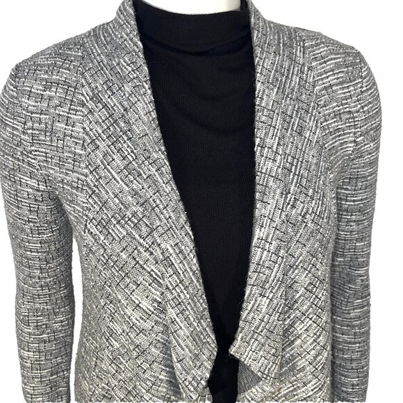 LOFT Cardigan Sweater Jacket Womens M Gray White Tweed Bouclé Open Front - Picture 3 of 12